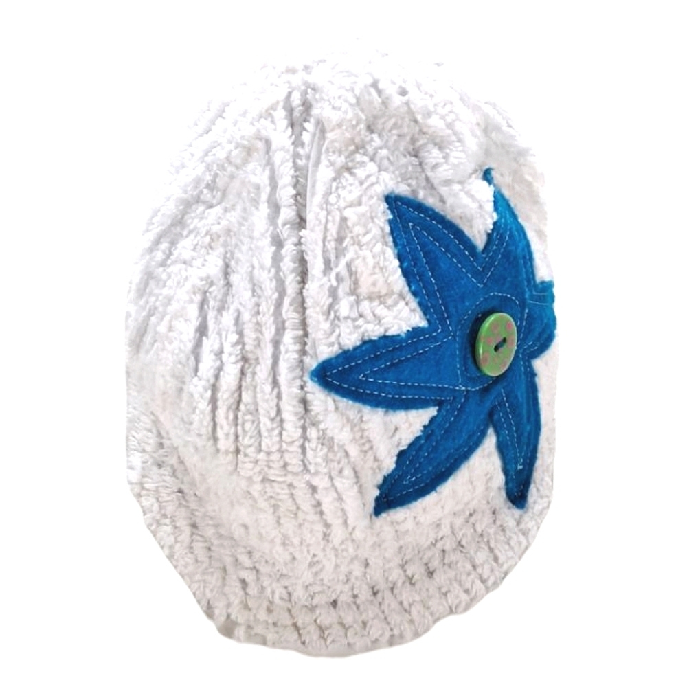 Kids White and Blue Handmade Hat